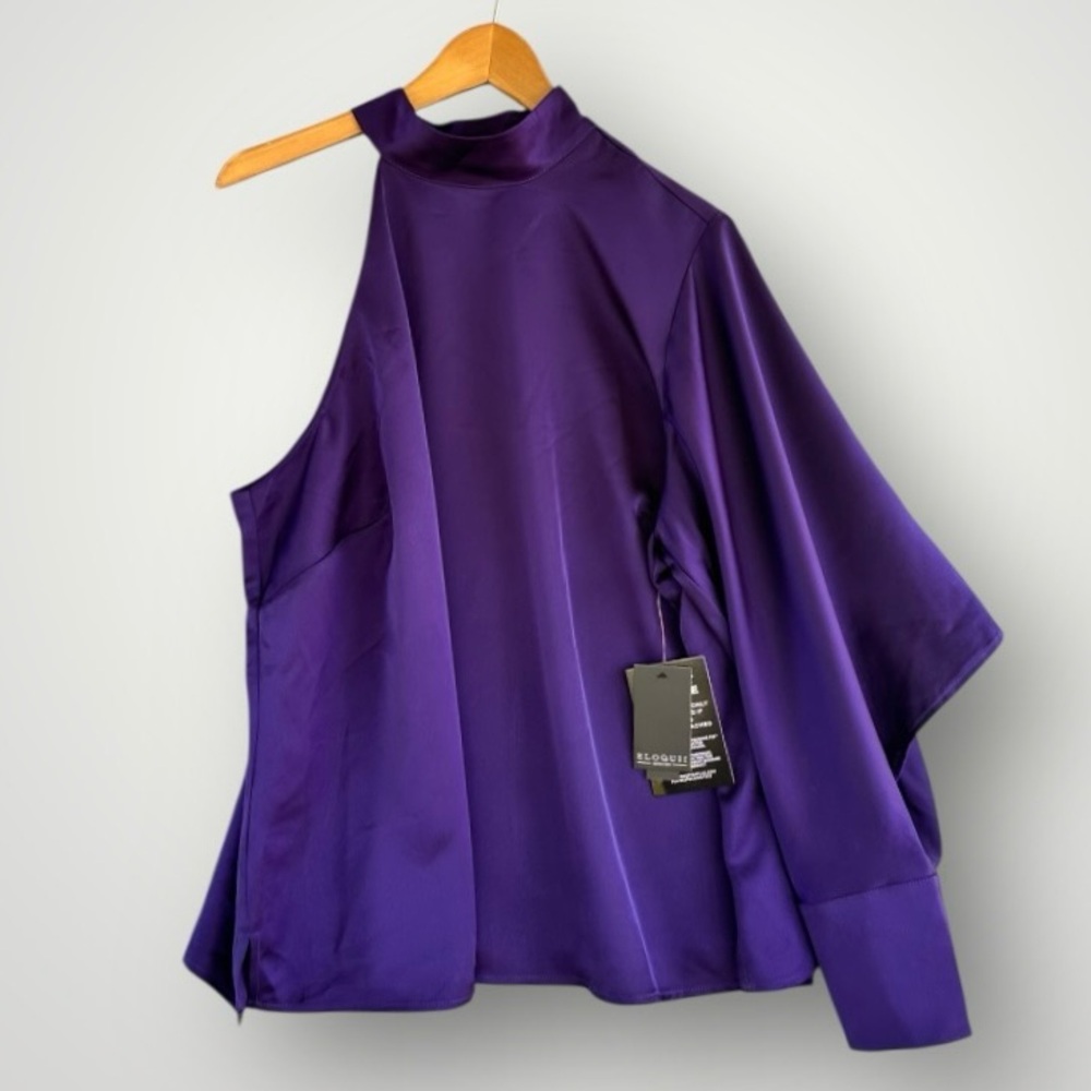 🎉5 for $45🎉 NWT Eloquii One Shoulder Satin Top blouse With Draped Sleeve size 18 - Picture 4 of 12